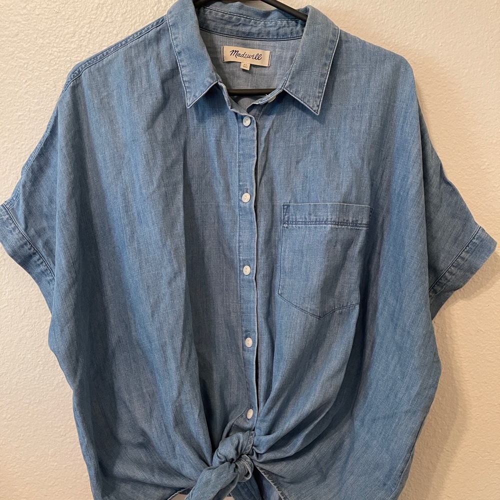 Madewell tie front denim top